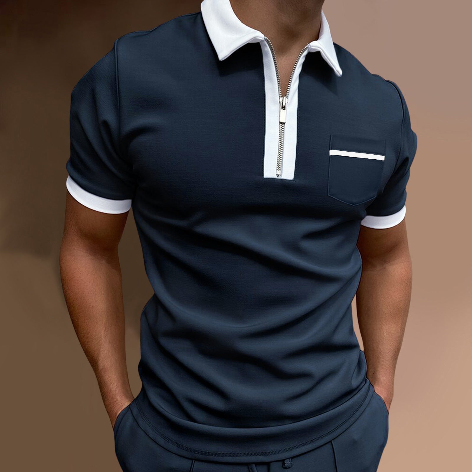 Men's Lapel Slim Pocket POLO t-Shirt