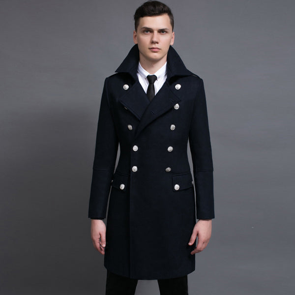 Double-row Retro Woolen Coat Men