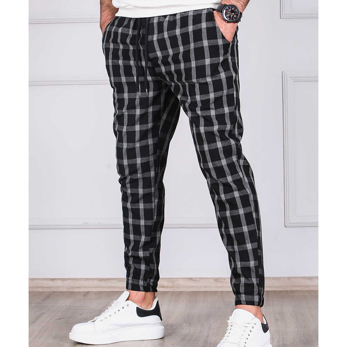 Small Lattice Striped Tethered Jogging Pants