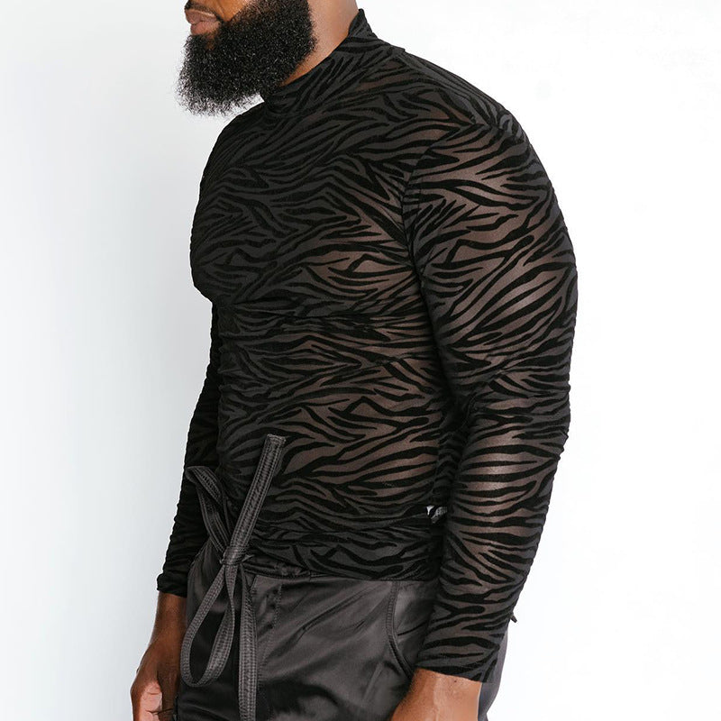 Men's Casual See-through Turtleneck Long Sleeve t-shirt