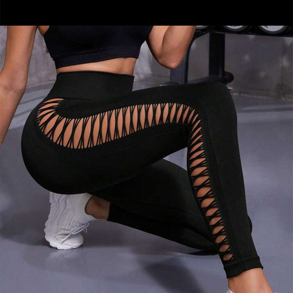 Hollow Tie Dye Printed Yoga Pants High Waist Butt Lift Seamless Sports Gym Fitness Leggings