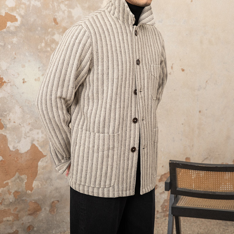 Parma Herringbone Striped Wool Blend Work Shirt Jacket