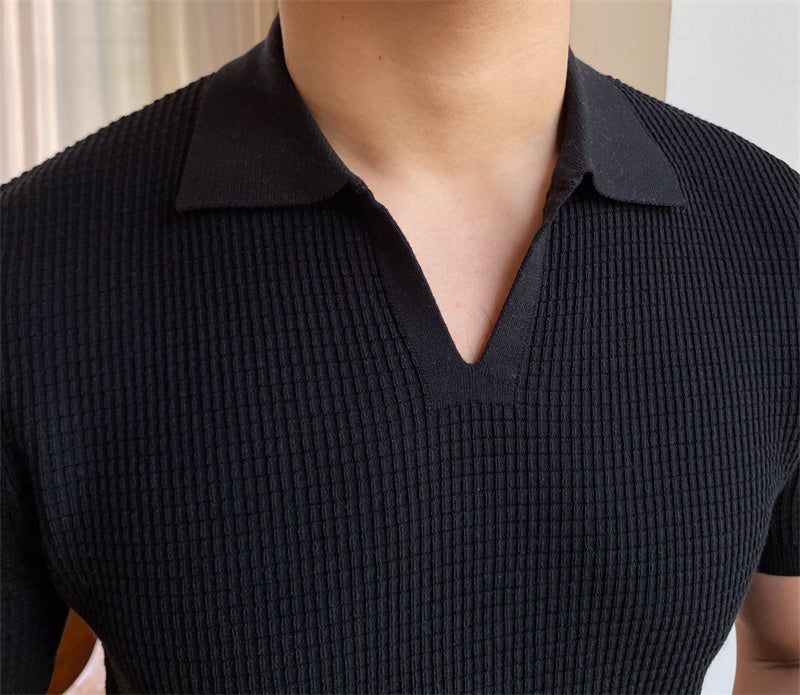 Buttonless Micro-Textured Knitted Polo