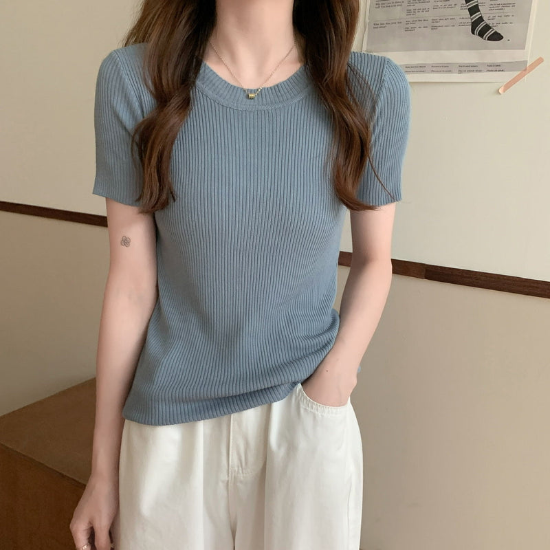 Ice Silk Knit Short Sleeve top