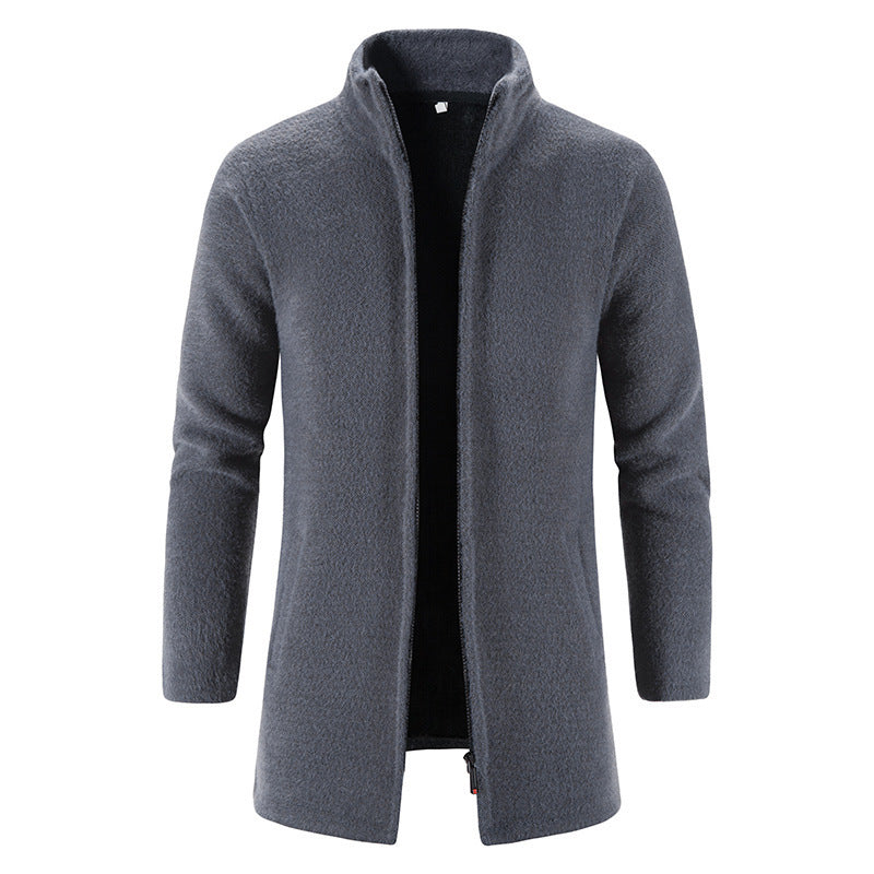 Men's Fleece Lined Padded Warm Keeping Stand Collar Woolen Overcoat