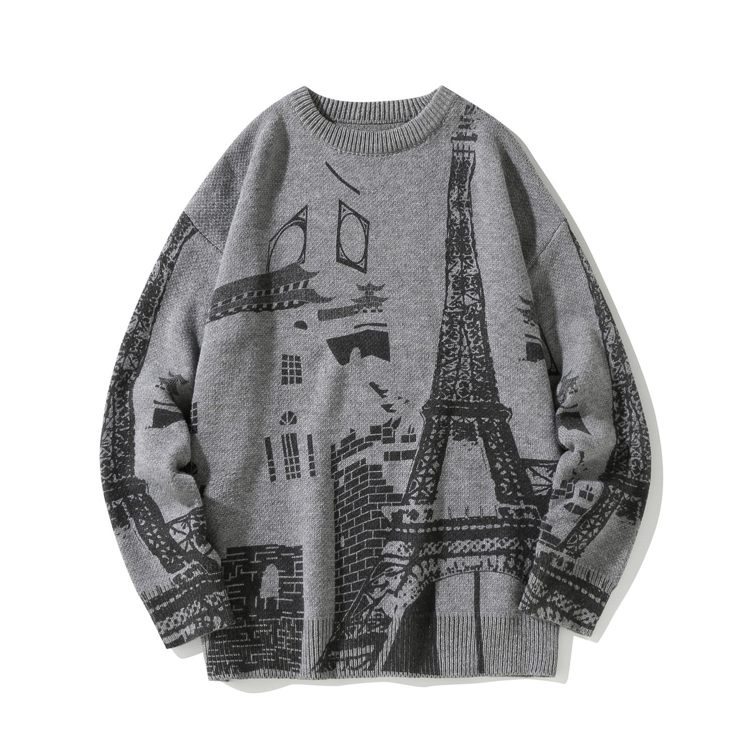 Maglione girocollo largo da uomo con stampa Torre Eiffel