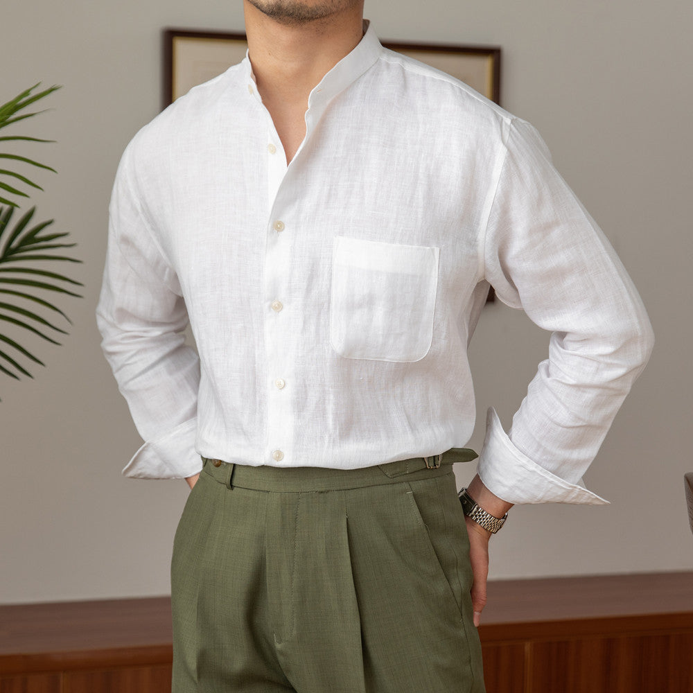 Positano Linen Grandad Collar Shirt