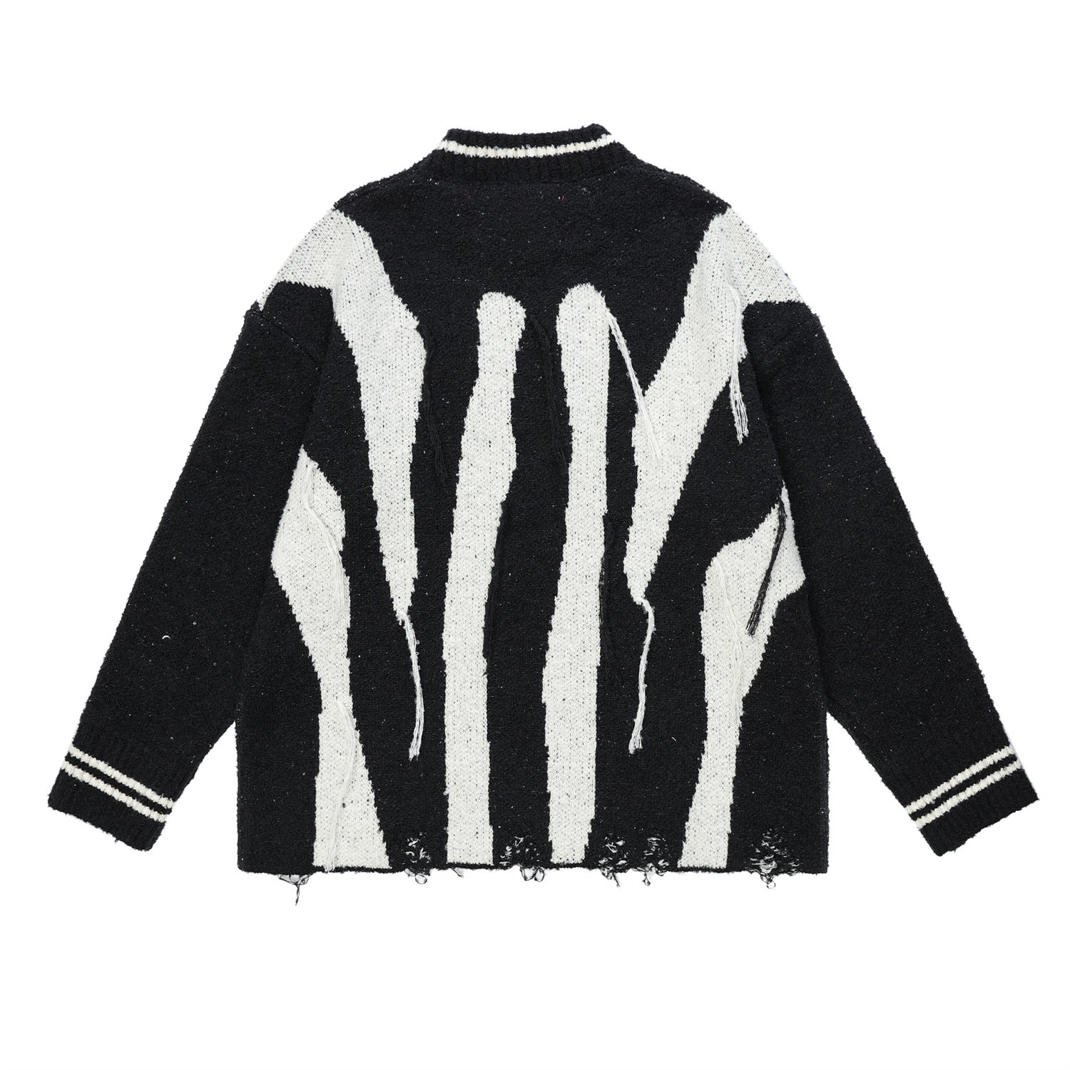 Loose Waste Soil Wind Hole Abstract Irregular Striped Tassel Sweater