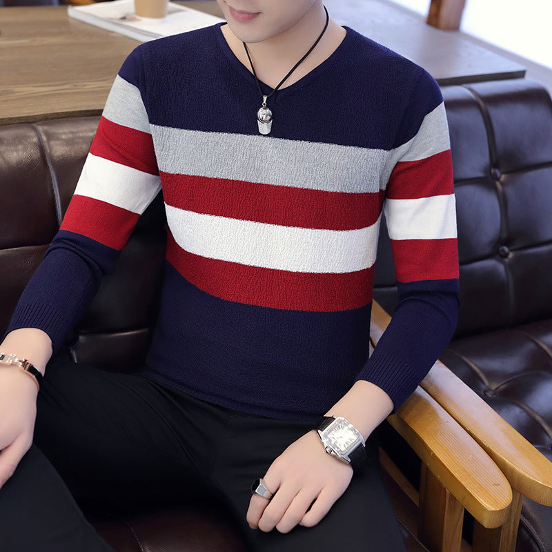 Nuovo maglione con scollo a V da uomo in stile coreano, a maniche lunghe