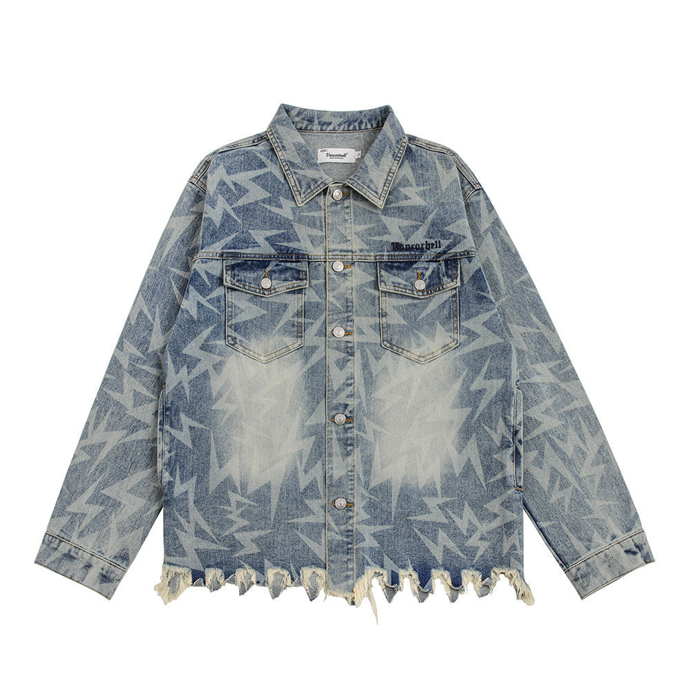 Damaged Cut Washed And Worn Denim jacket