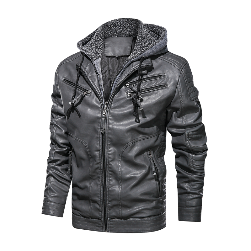 Biker Hooded Leather Jacket Men