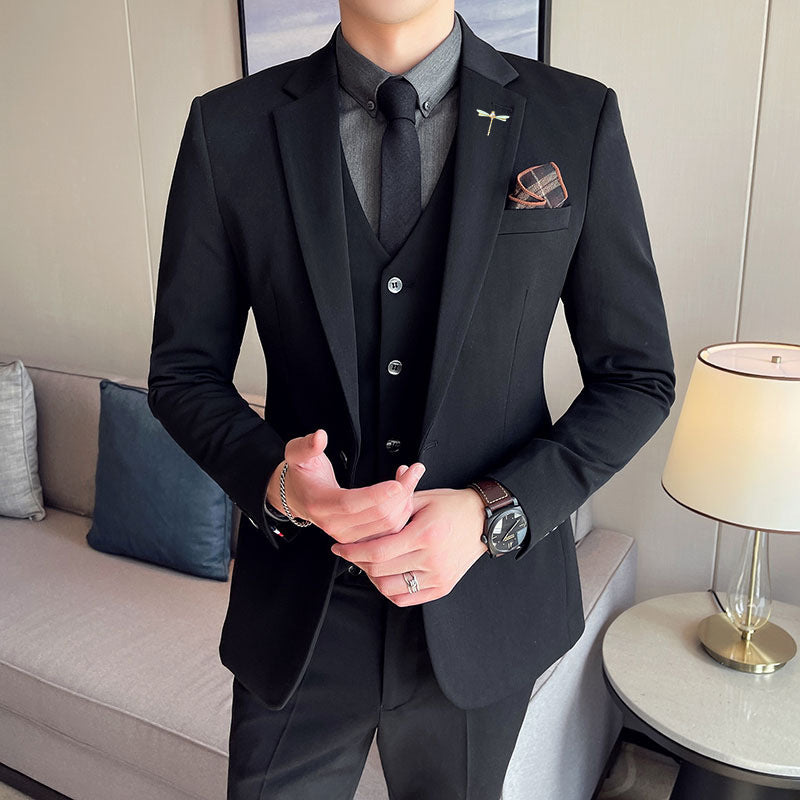 Men's Solid Color Three-piece Suit