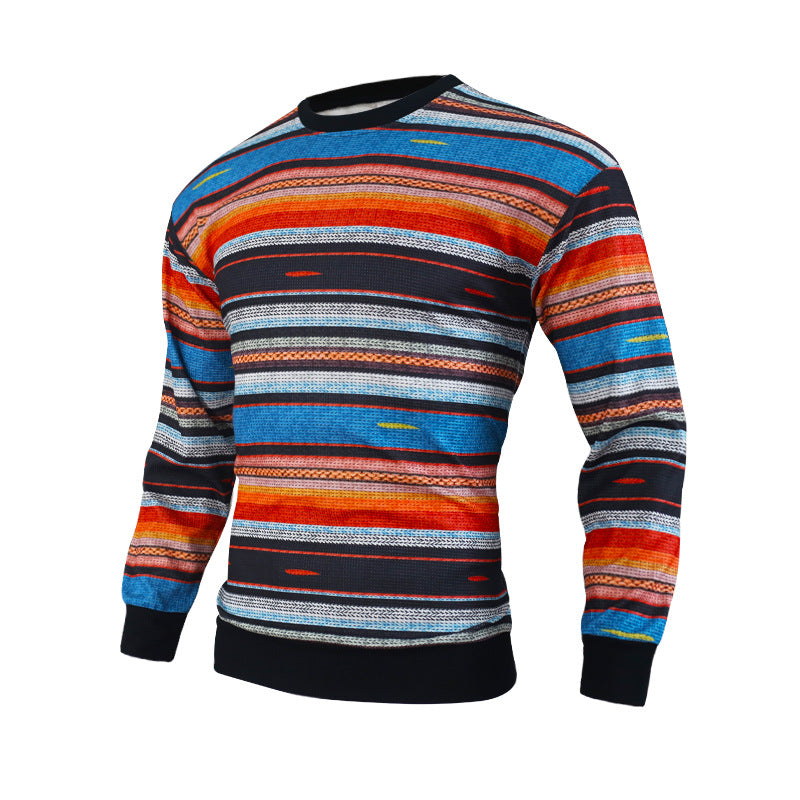 Men's Waffle Stripe Versatile Casual Bottomed Sweater