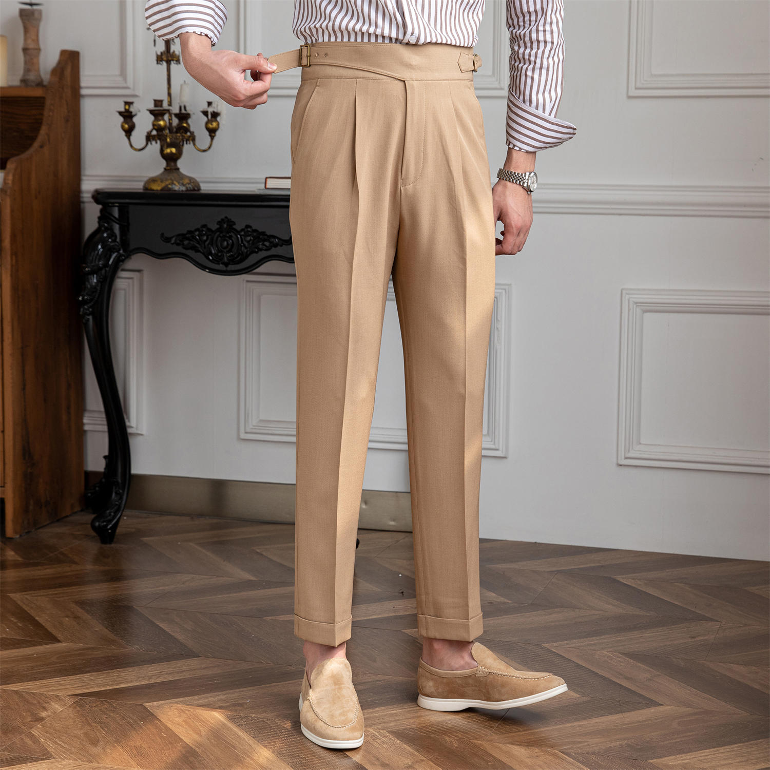 Monza Gurkha Straight Leg Pleated Trousers