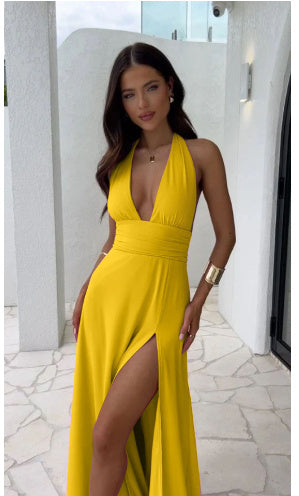 Sexy Halterneck V-neck Slit Dress Summer