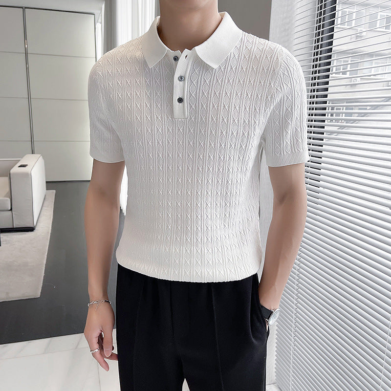 Men's New Young Business Jacquard Knitted Short-sleeved T-shirt