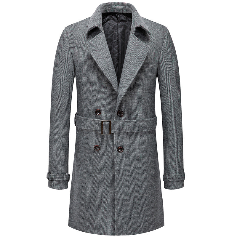 Men's Woolen Over The Knee Thickened trench Coat