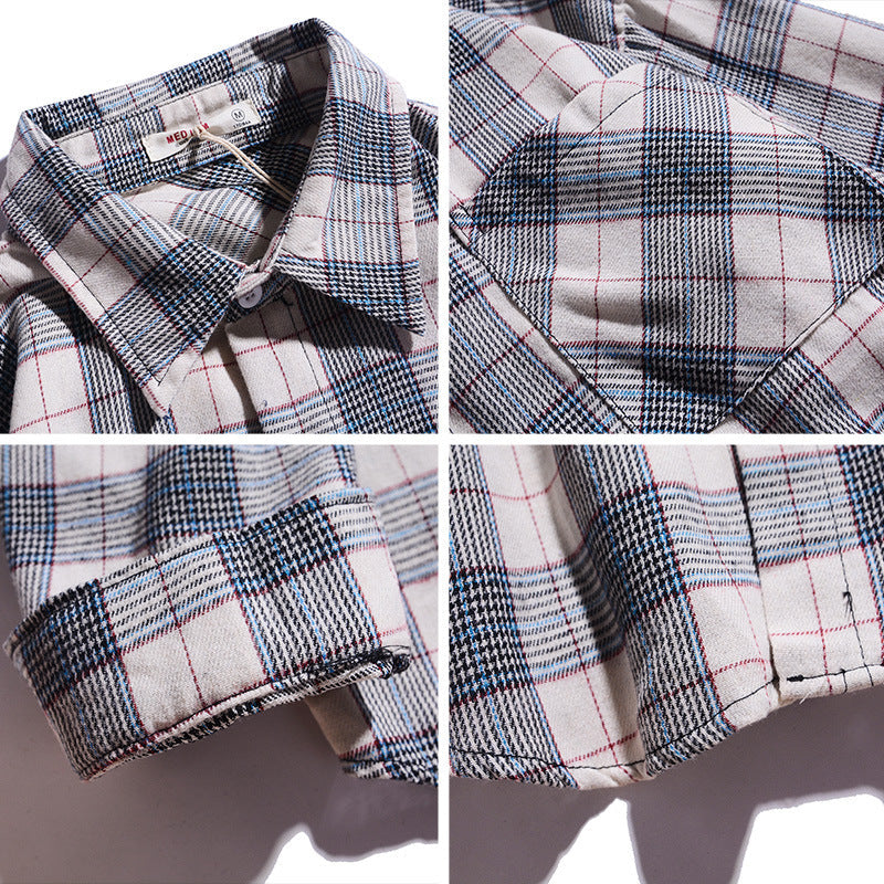 New Long Sleeve Plaid Shirt Men