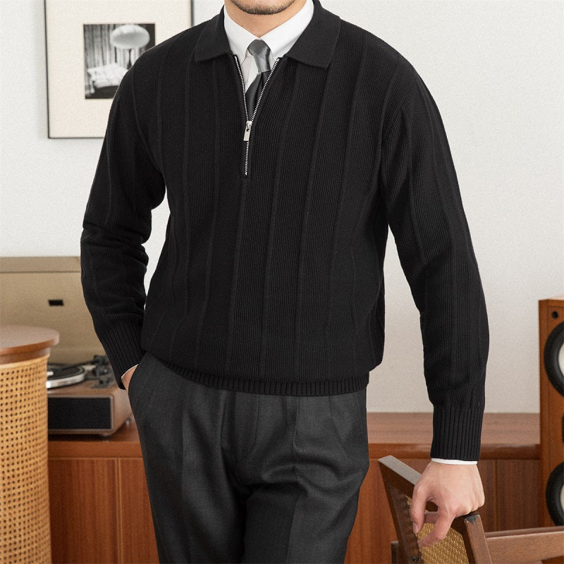 Warm Lapel Slightly Wide Casual Sweater For Men