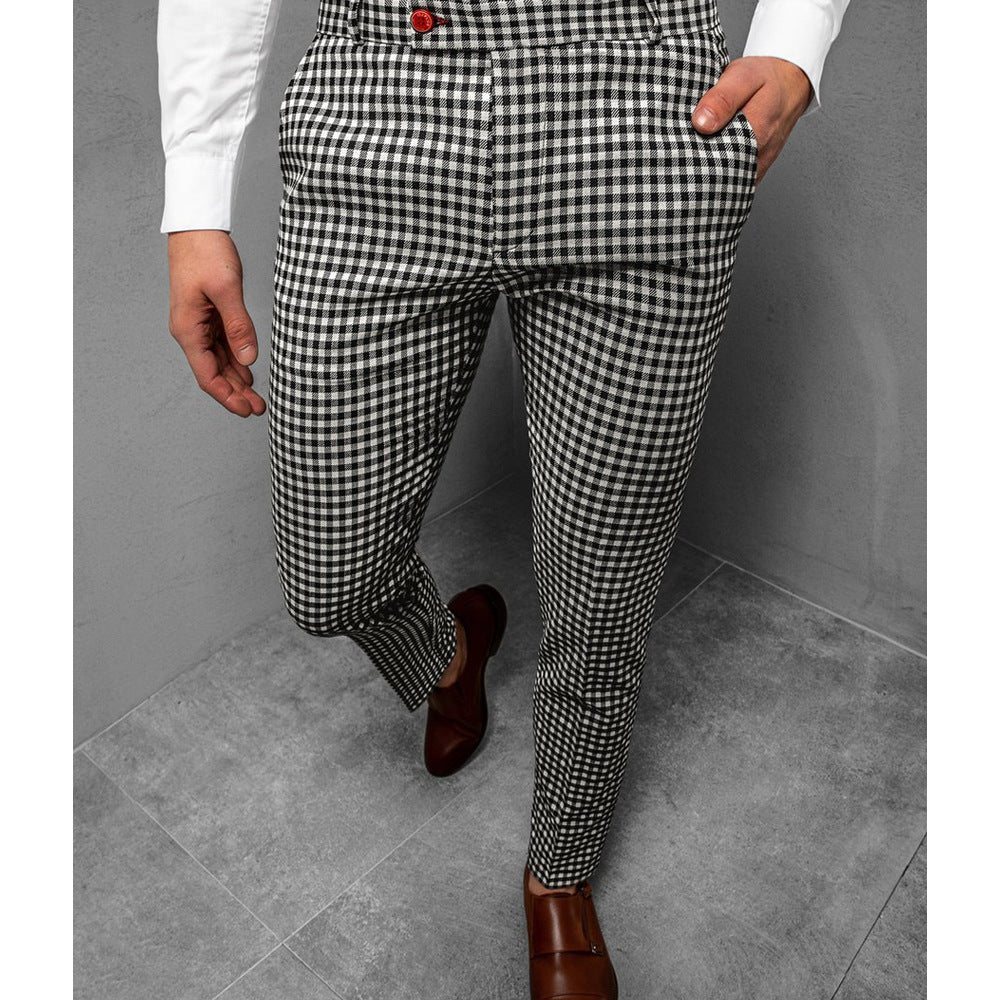 Men's Black And White Plaid Casual Pencil Pants