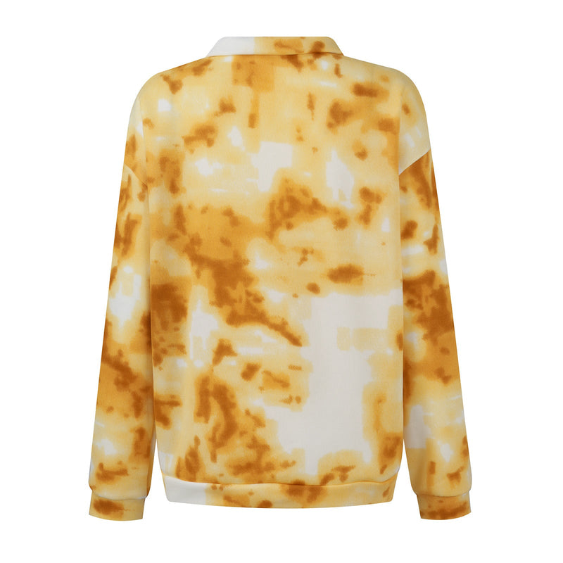 Tie Dye Printed Zippered Lapels Sweatshirt Womens