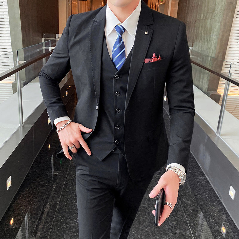 Casual Single Row Buckle Men's Suit Three-piece Suit