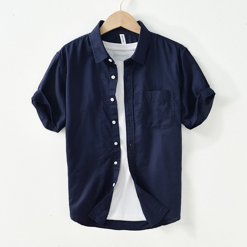 Men's Cotton And Linen Square Collar Casual Short-sleeved Shirt