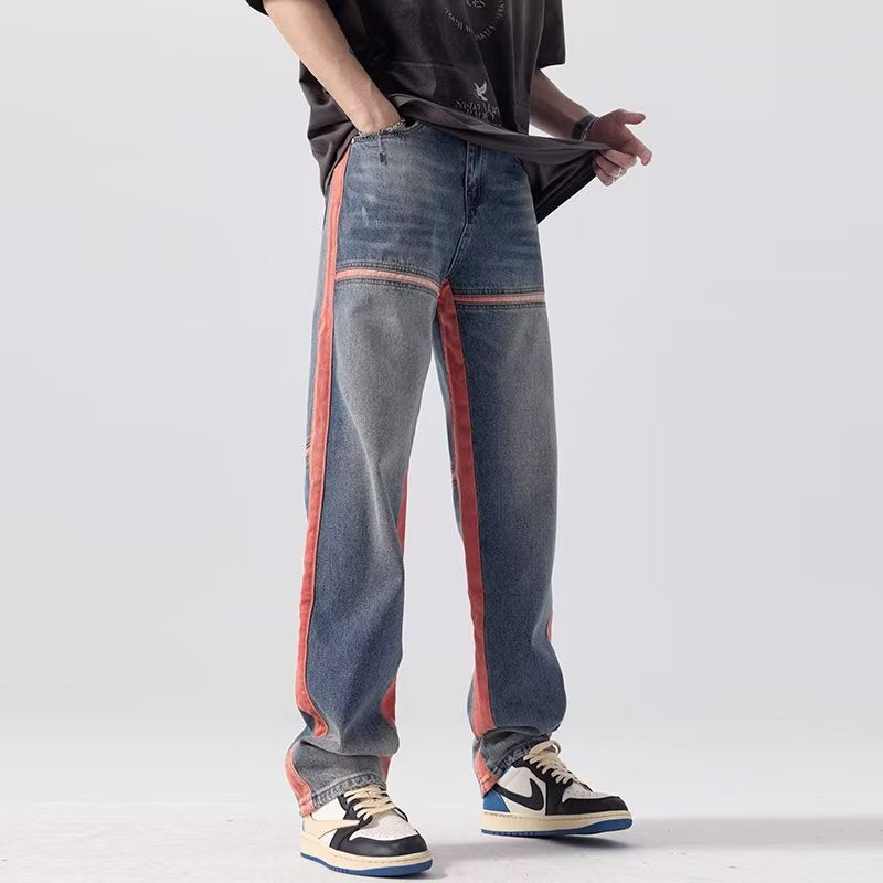 Men's Trendy Stitching Vertical Stripes Jeans