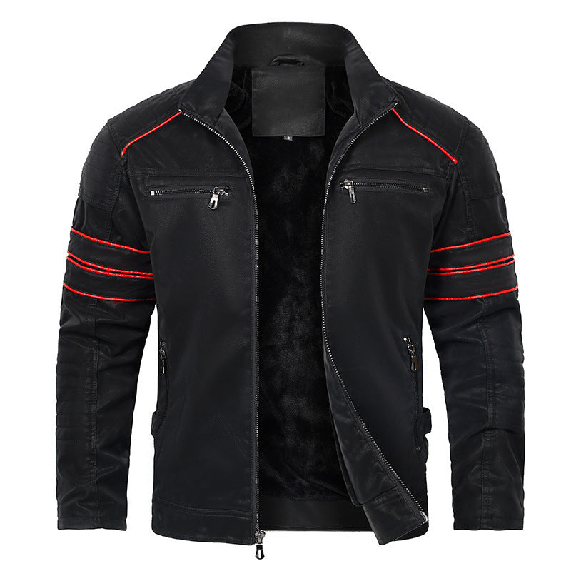 Men's Stand Collar Brushed PU Leather Jacket