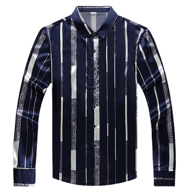 Spring And Autumn Striped Silk Ironing Shirt Men's Long Sleeves