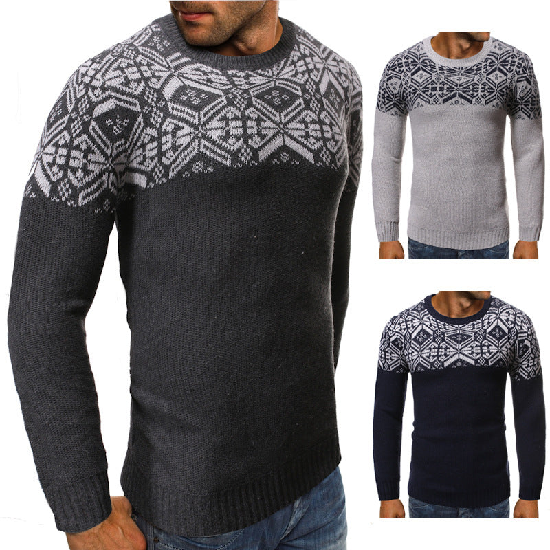 Maglione pullover slim con scollo a giro stampato