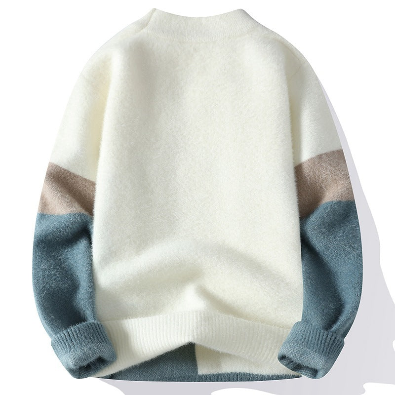 Maglione pullover a maniche lunghe con scollo tondo e colori abbinati in jacquard