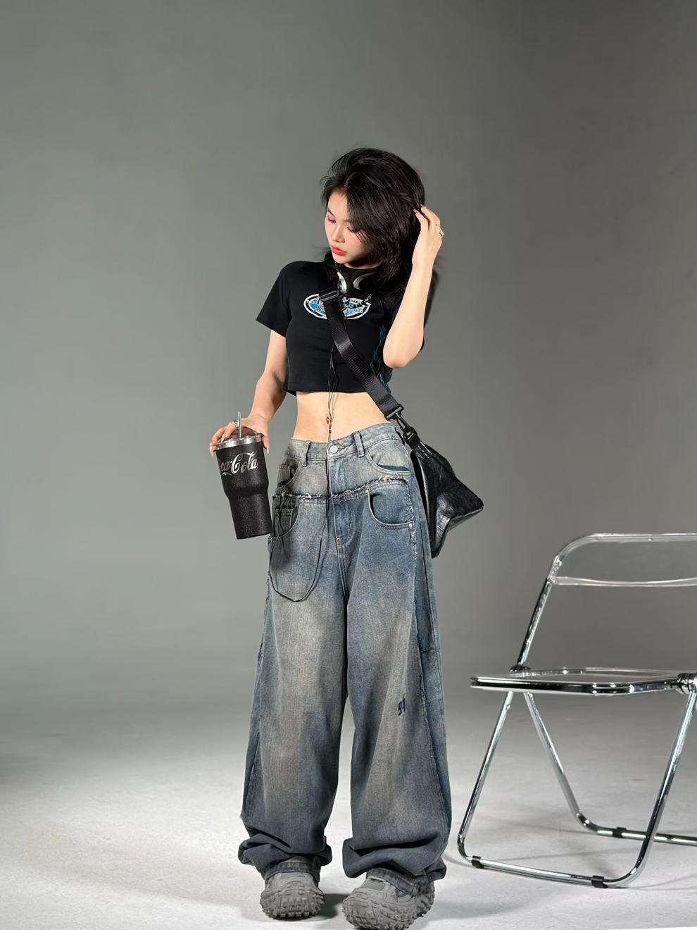 Men's And Women's Straight Loose Mop Retro Pants