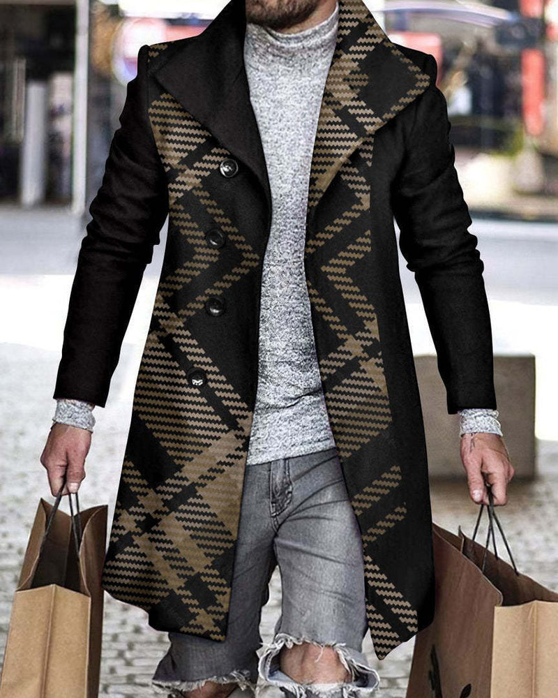 3D Digital Printing Men's Woolen Lapel trench coat