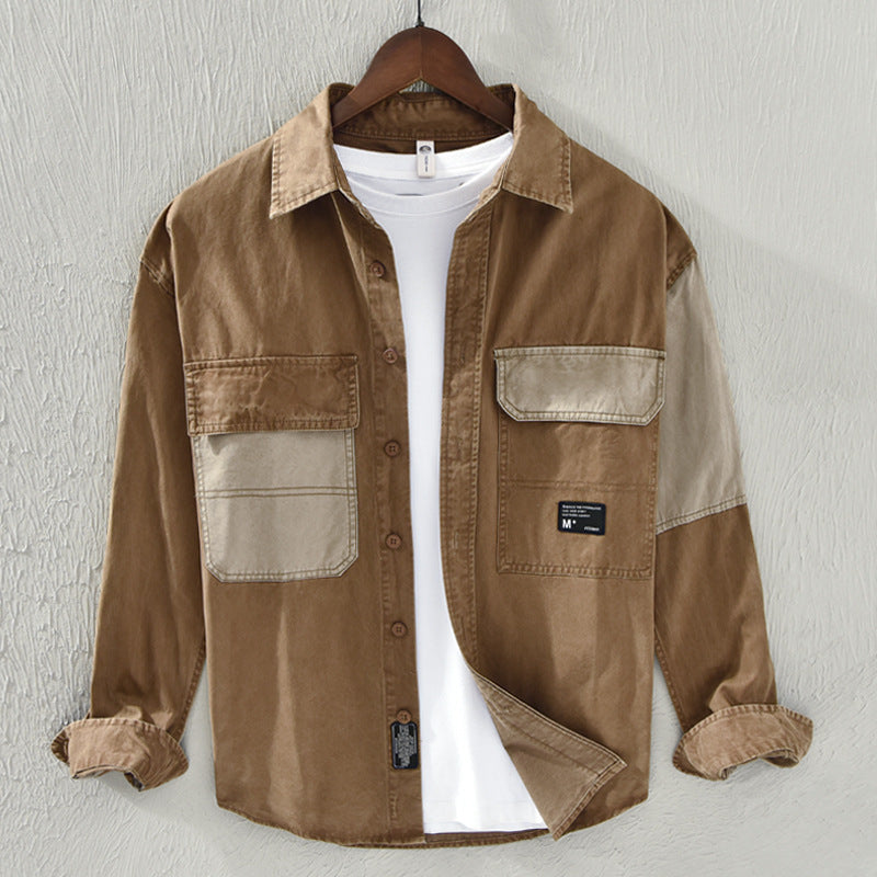 Color Contrast Patchwork Workwear Shirt Men