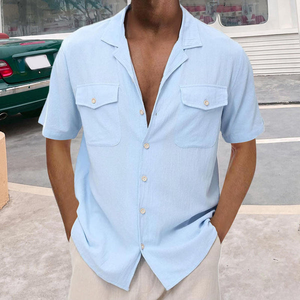 Camisa casual holgada con bolsillo de color sólido para hombre