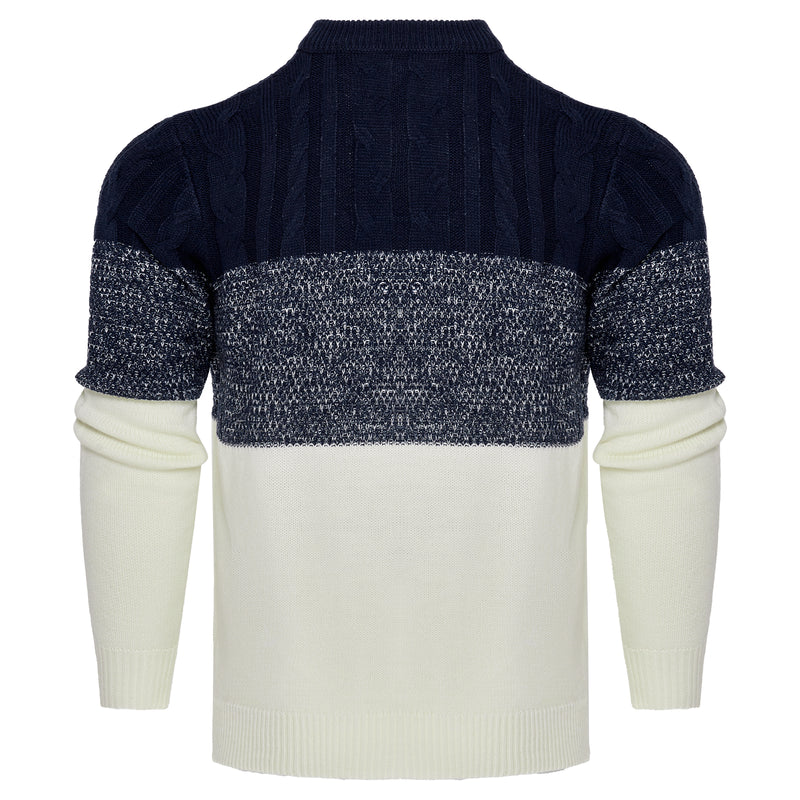 Men's Casual Color Block Long Sleeve Cable Knit Pullover Sweater