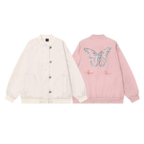 Sequined Embroidered Butterfly Baggy Coat