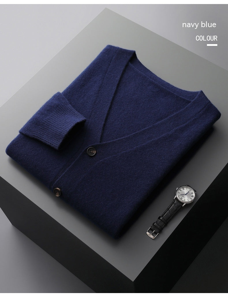 Cardigan in lana da uomo con scollo a V, maglione sottile lavorato a maglia