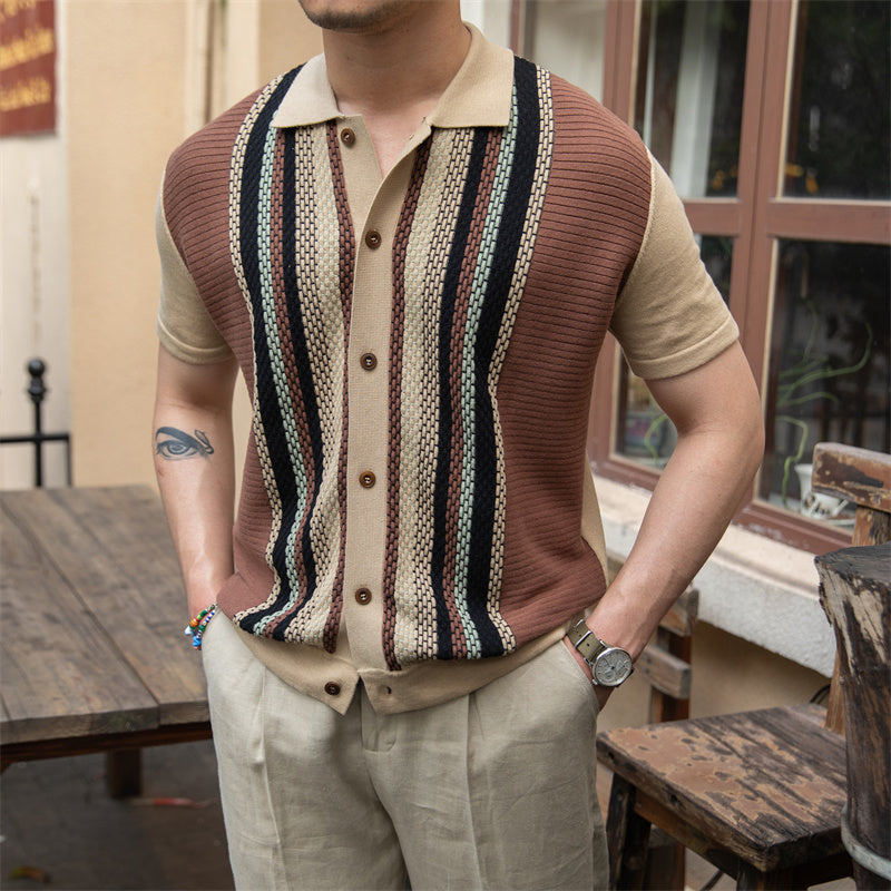 Retro Knitted Stitching Short-sleeved Cardigan shirt