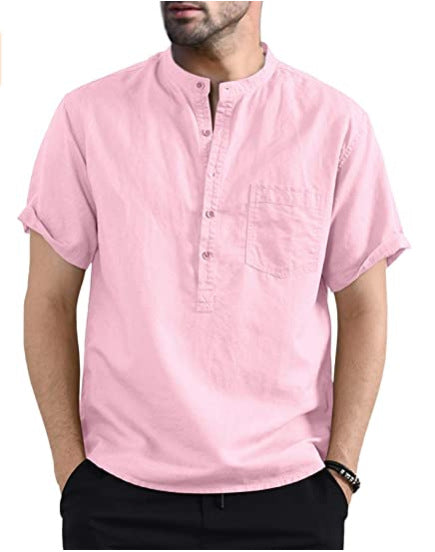 Cotton Linen Shirt Men's Solid Color Pocket summer shirt