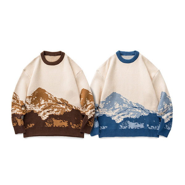 Snow Mountain Gradient Casual Knit Sweater Men