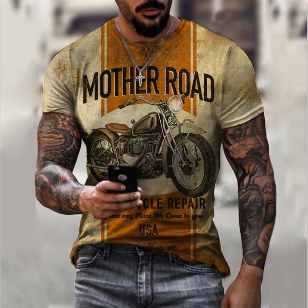 Summer Short Sleeve T-Shirt Casual 3D Motorcycle Printing Men's Shirt