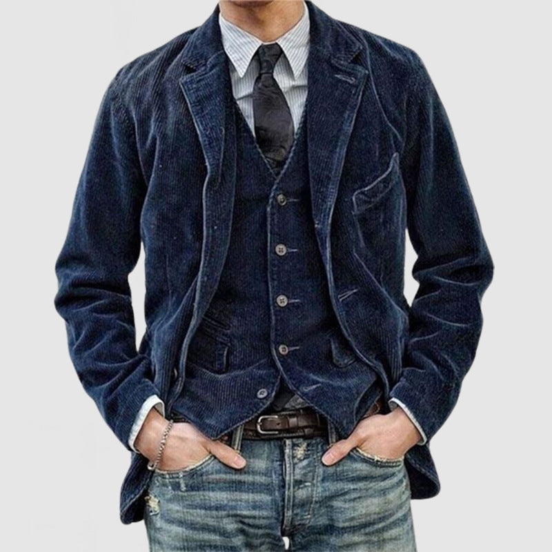 Solid Color Casual Blazer Corduroy Warm Coat men