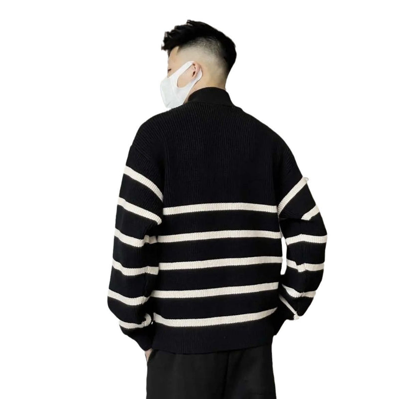 High-grade Horizontal Striped Simple Stand-up Collar Sweater