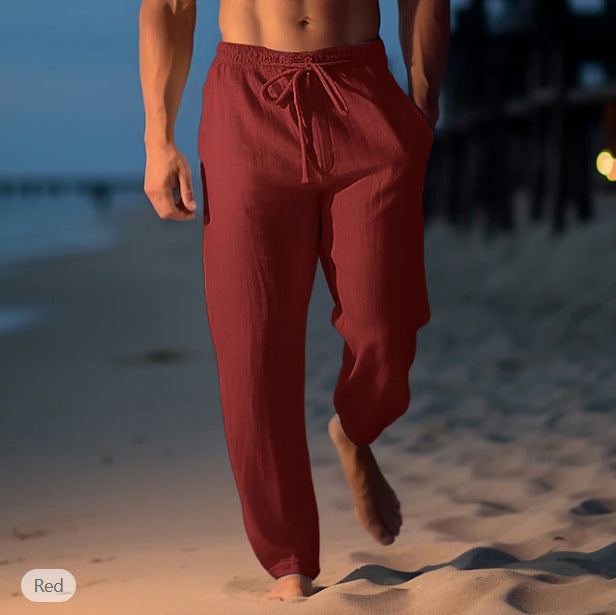 Drawstring Elastic Waist Straight Flat Comfortable beach pants