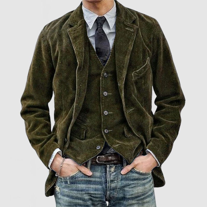 Solid Color Casual Blazer Corduroy Warm Coat men