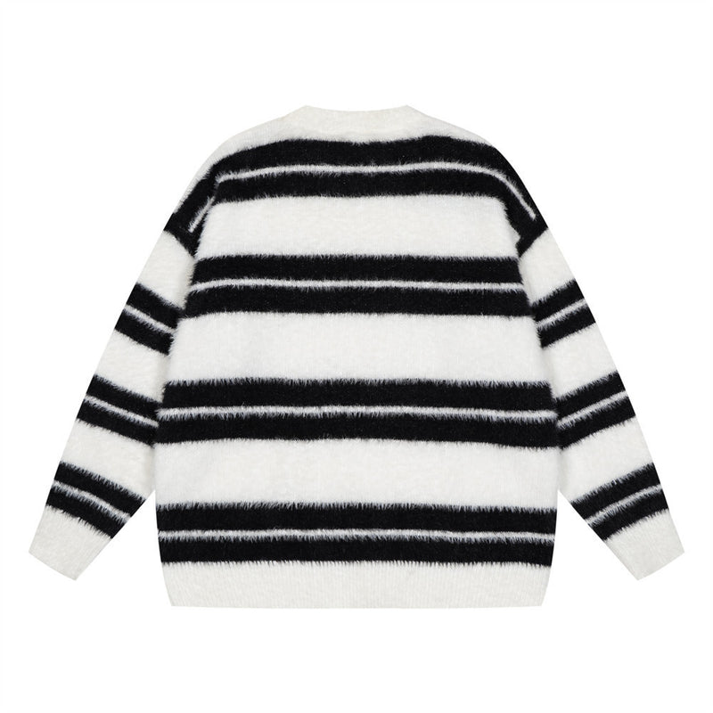 Striped Loose Round Neck Sweater Men