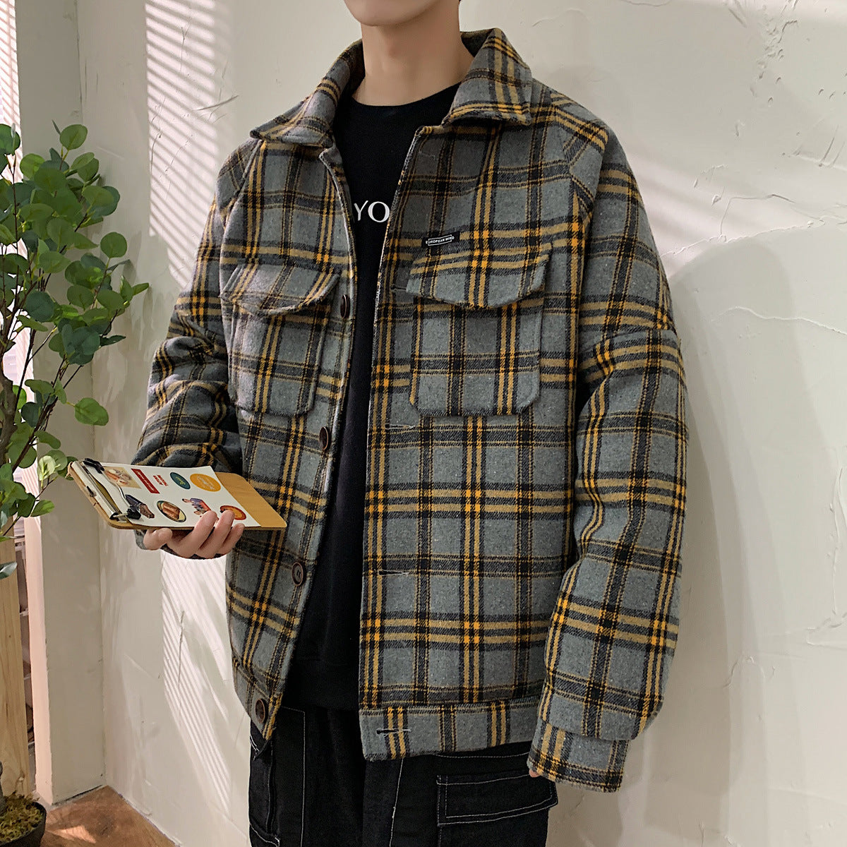 Plaid Korean Style Trendy Jacket Men