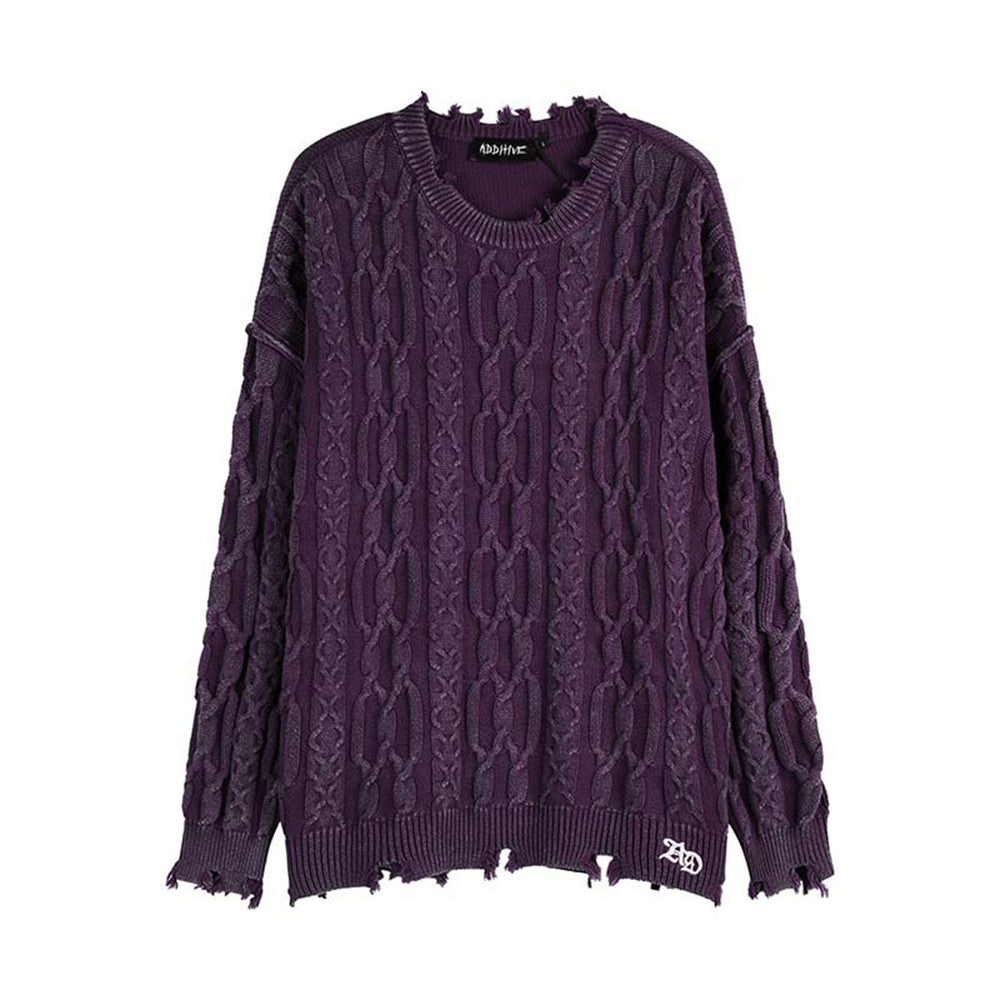 Maglione vintage intrecciato a trecce High Street con bordo grezzo e sfilacciato